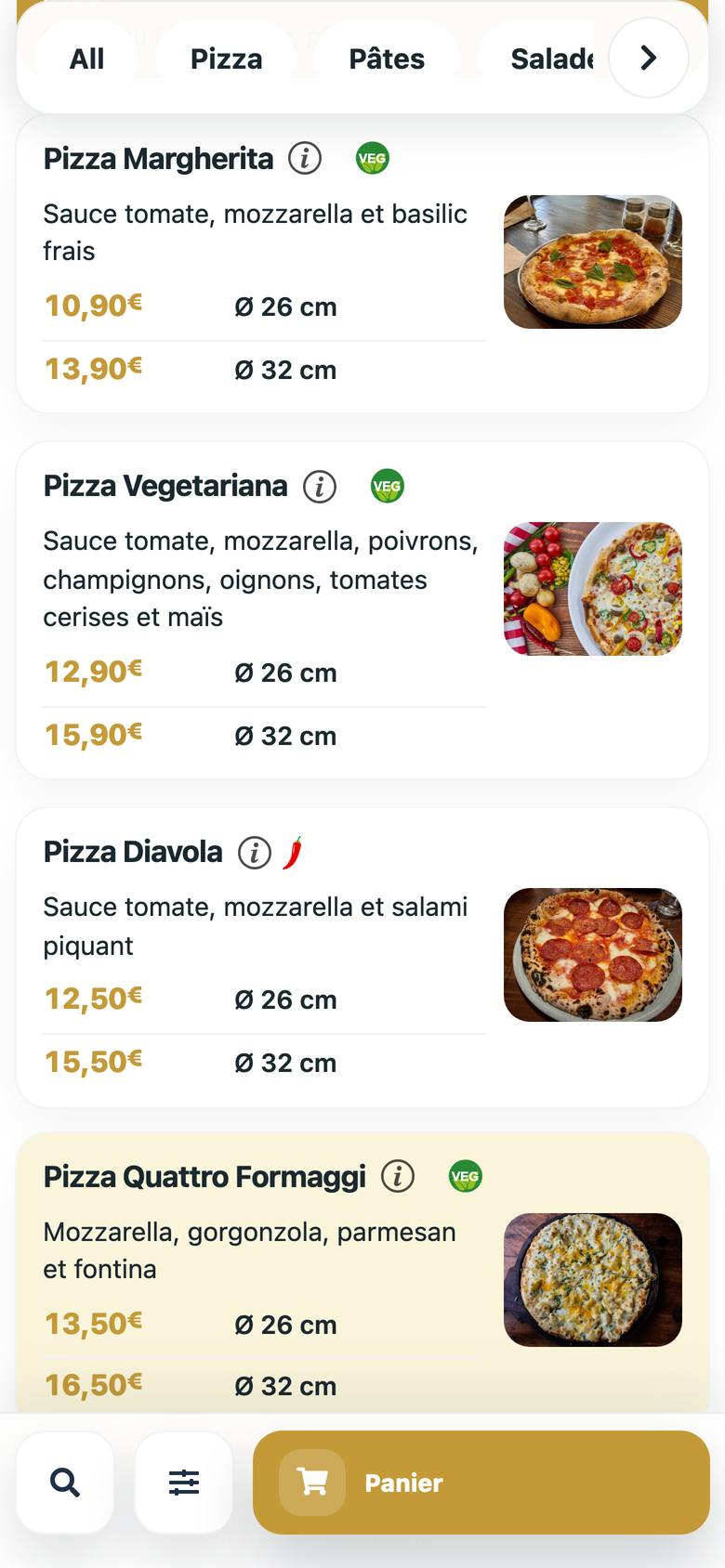 Carte du restaurant Primo sur smartphone – commande en ligne sur le site du restaurant