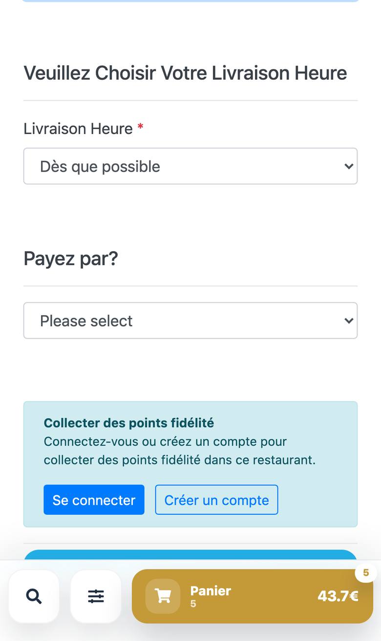 Paiement sur le site du restaurant : espèces, carte ou en ligne