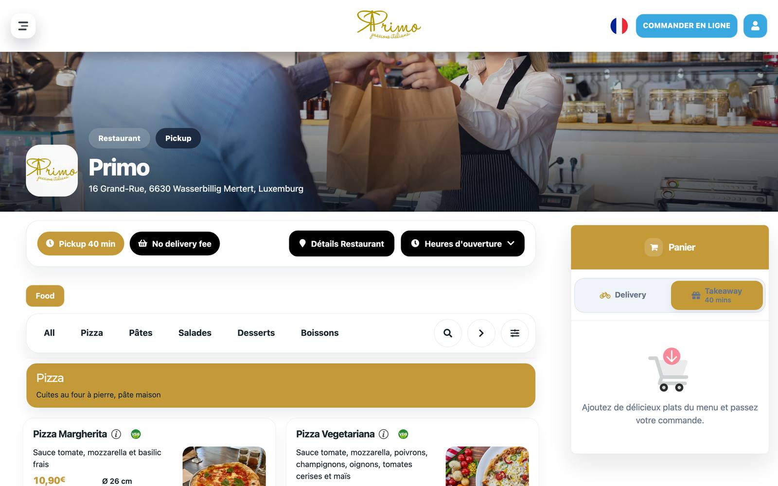 Site du restaurant Primo avec carte et commande en ligne, créé avec Restopage